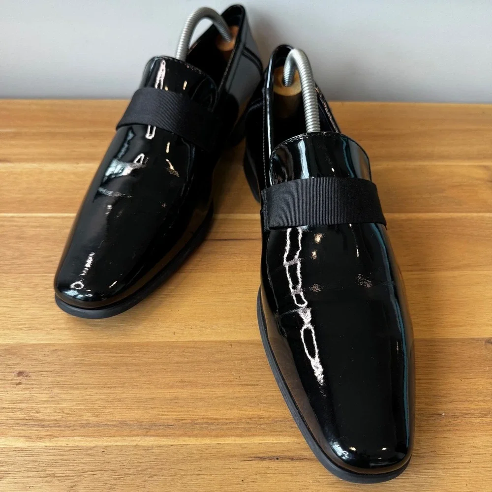 Calvin Klein Bernard Men 10 Black Patent Leather Formal Loafers Shoes 34F1511